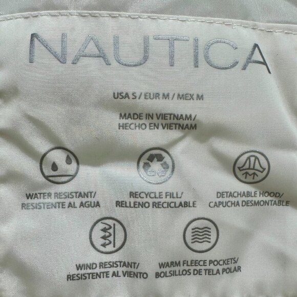 New Nautica Women's Puffer Jacket Size S White Water Resistant Faux Fur Hood - Picture 4 of 15